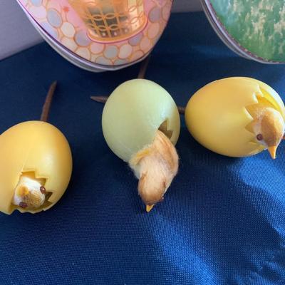 Vintage Easter Lot Baret Made in England Tins + Eggs