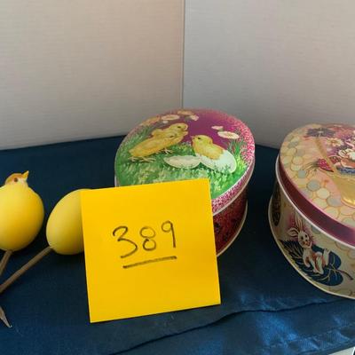 Vintage Easter Lot Baret Made in England Tins + Eggs