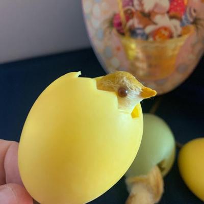 Vintage Easter Lot Baret Made in England Tins + Eggs