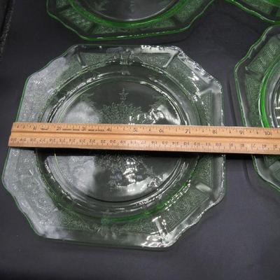 Set of Vintage Uranium Depression Glass Anchor Hocking Princess Green Dinner Plates