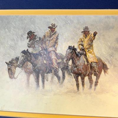 COWBOYS IN A SNOWSTORM PAINTING PRINT  DOUBLE MATTED