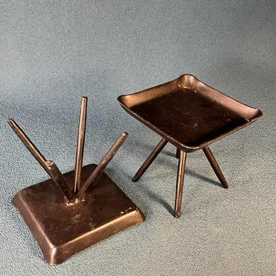 PAIR OF IRON TRIPOD CANDLE STANDS