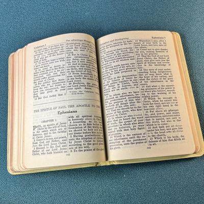 WHITE EMBOSSED LEATHER? NEW TESTAMENT FROM 1942 WITH GOLD EDGED PAGES