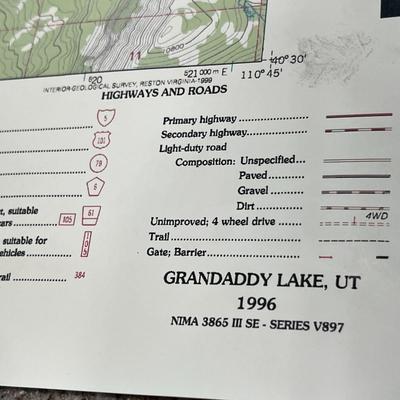 USGS TOPOGRAPHICAL MAP- GRANDADDY LAKE QUADRANGLE in NORTHERN UTAH