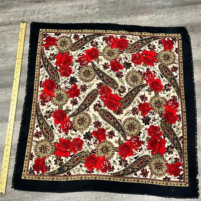 PRETTY PAISLEY SCARF, BLACK SELF-FRINGE BORDER
