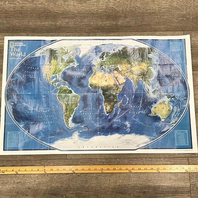 2-SIDED NATIONAL GEOGRAPHIC WORLD MAP, SATELITE VIEW-ONE SIDE, COUNTRIES-OTHER