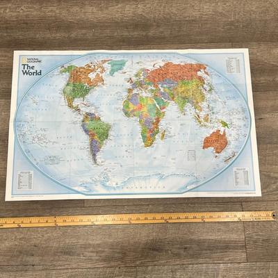 2-SIDED NATIONAL GEOGRAPHIC WORLD MAP, SATELITE VIEW-ONE SIDE, COUNTRIES-OTHER