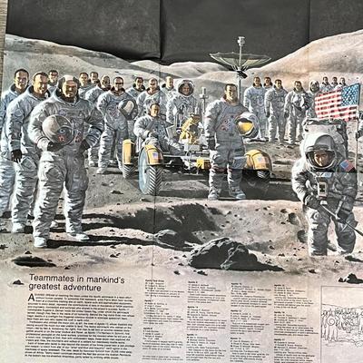 NASA APOLLO PROGRAM 2-SIDED POSTER, ASTRONAUTS-ONE SIDE, MOON-OTHER