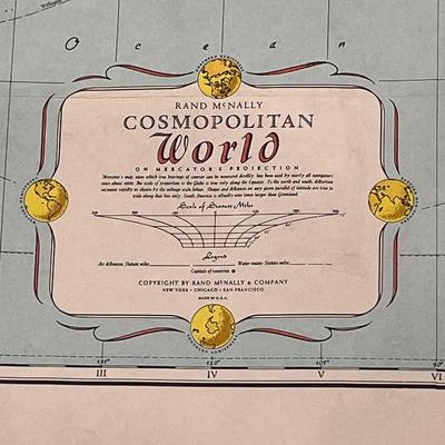 RAND MCNALLY "COSMOPOLITAN WORLD" MAP circa 1950's