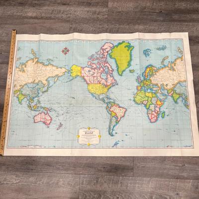 RAND MCNALLY "COSMOPOLITAN WORLD" MAP circa 1950's