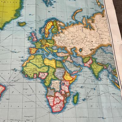 RAND MCNALLY "COSMOPOLITAN WORLD" MAP circa 1950's