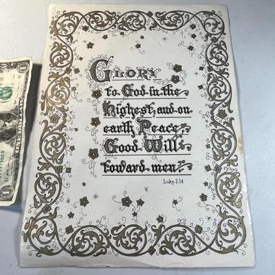 LUKE 2:14 QUOTE WITH FANCY GOLD SCROLL BORDER PAPER POSTER- READY FOR FRAMING OR ?