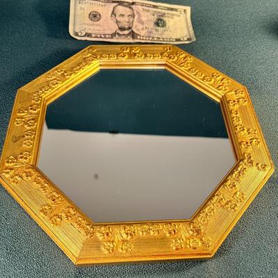 SMALL FANCY GOLD OCTAGONAL FRAMED MIRROR