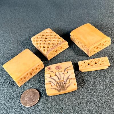 ANTIQUE CARVED, INCISED PIECES OF IVORY?  5 COUNT- GOOD FOR MAKING ART, JEWELRY OR CRAFTS