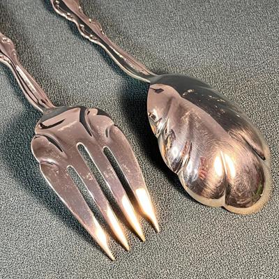 SILVER PLATED FANCY SERVING SPOON & FORK PAIR