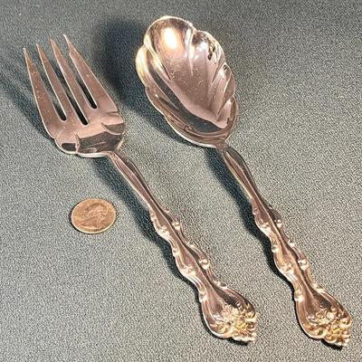 SILVER PLATED FANCY SERVING SPOON & FORK PAIR