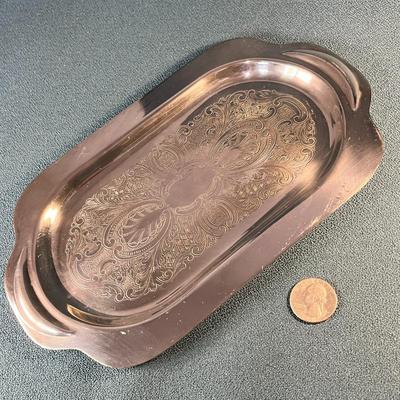 FANCY INCISED SILVER PLATE SERVING TRAY