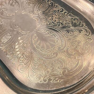 FANCY INCISED SILVER PLATE SERVING TRAY