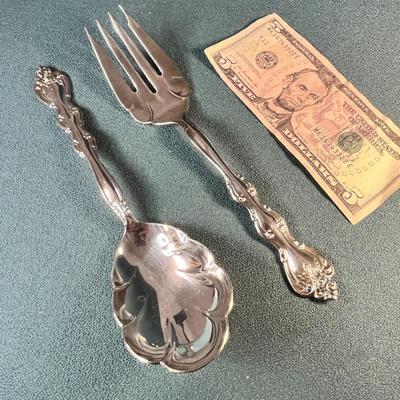 FANCY SILVER PLATED SERVING FORK & SPOON PAIR 