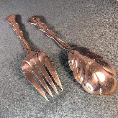 FANCY SILVER PLATED SERVING FORK & SPOON PAIR 