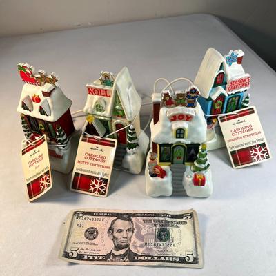 SET OF 4 "CAROLING COTTAGES" by HALLMARK PLAY MUSIC, LIGHT UP AND SYNCHRONIZE!