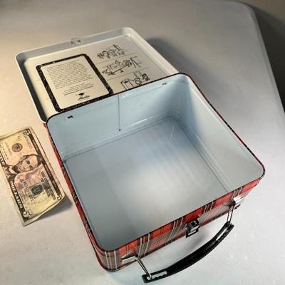 RED PLAID METAL ALADDIN LUNCH BOX