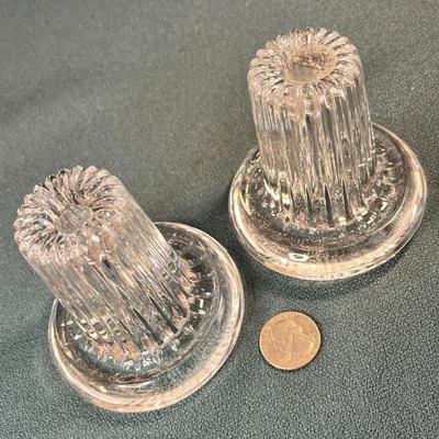 CLEAR CRYSTAL FLUTED CANDLE HOLDER PAIR