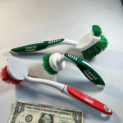 GROUP OF 3 SCRUB BRUSHES: LIBMAN, BRILLO  VARIOUS SIZES, CONFIGURATIONS