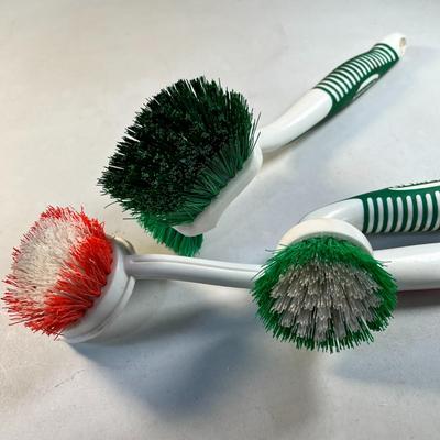 GROUP OF 3 SCRUB BRUSHES: LIBMAN, BRILLO  VARIOUS SIZES, CONFIGURATIONS