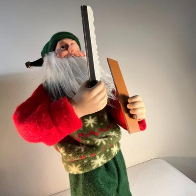 ANIMATED CHRISTMAS ELF FIGURE WITH TOOLS- MOVES SIDE TO SIDE AND "SAWS" WOOD 