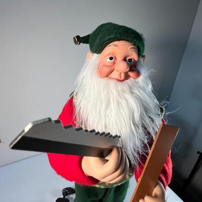 ANIMATED CHRISTMAS ELF FIGURE WITH TOOLS- MOVES SIDE TO SIDE AND "SAWS" WOOD 
