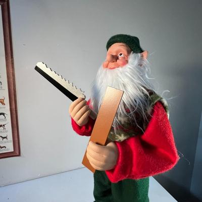 ANIMATED CHRISTMAS ELF FIGURE WITH TOOLS- MOVES SIDE TO SIDE AND "SAWS" WOOD 