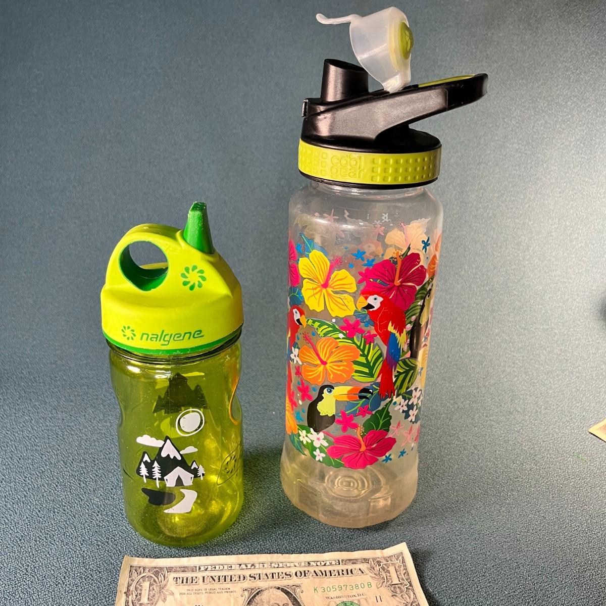 PAIR OF COLORFUL WATER BOTTLES: NALGENE AND COOL GEAR ONE IS SIPPY CUP  STYLE