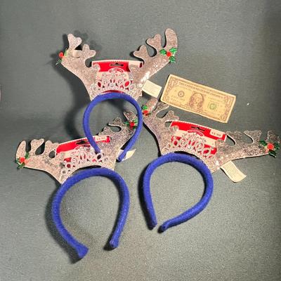 SET OF 3 SPARKLY REINDEER HEADBANDS NEW IN PACKAGE