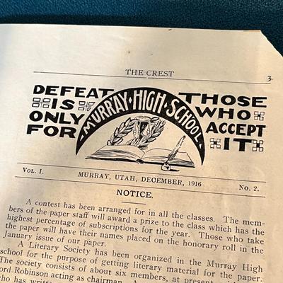 GRANITE HIGH SCHOOL LITERARY MAGAZINE "THE CREST- CHRISTMAS NUMBER 1916"