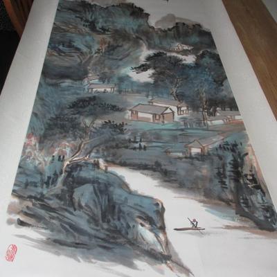 Chinese Painted Art On Silk Paper Approx 84