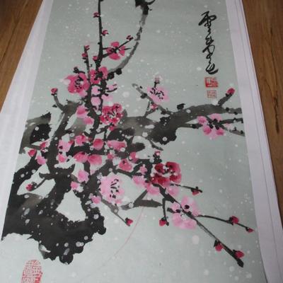 Chinese Painted Art On Rice Paper Approx 29 1/2