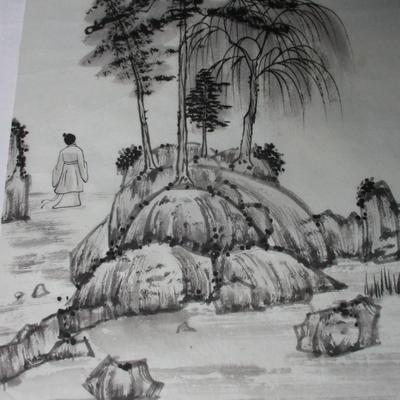 Chinese Painted Art On Rice Paper Approx 26 1/4