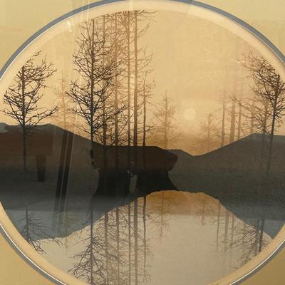 Virgil Thrasher Still Water 255/300 large ltd ed sgn print round in big frame