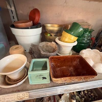 Shelves of Planters, seeds & other