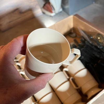 Box of plastic cups & flatware