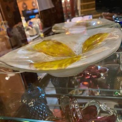Blown art glass candy dish