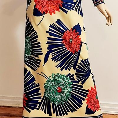 Vtg 1960s Mr Robert Abstract Floral print Maxi dress Bold Colors