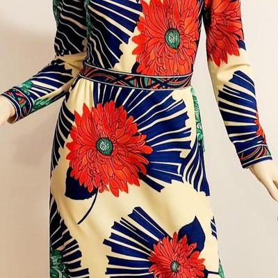 Vtg 1960s Mr Robert Abstract Floral print Maxi dress Bold Colors