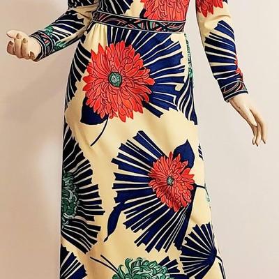 Vtg 1960s Mr Robert Abstract Floral print Maxi dress Bold Colors