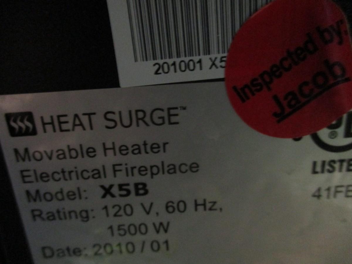 Heat Surge Movable Heater Electrical Fireplace Model X5B B