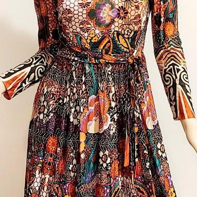 Vtg 1970s Miss ELLIETTE California Maxi Psychedelic jersey dress