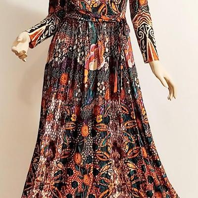 Vtg 1970s Miss ELLIETTE California Maxi Psychedelic jersey dress