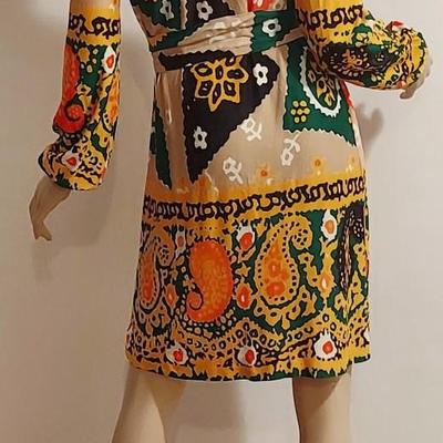 Vtg 70s Toni Lynn Jersey Mini dress w/Sash