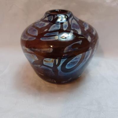 Vintage Studio Art Glass Iridescent Vase Signed S. West 1974 4.5"